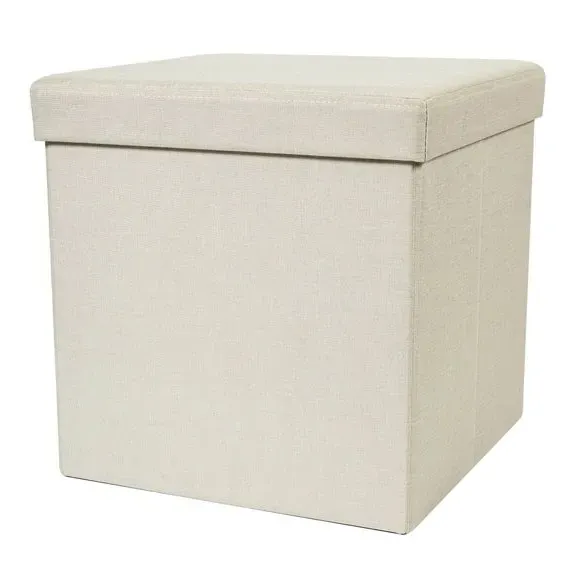 Cube Ottoman with Storage - Cream, Faux Linen