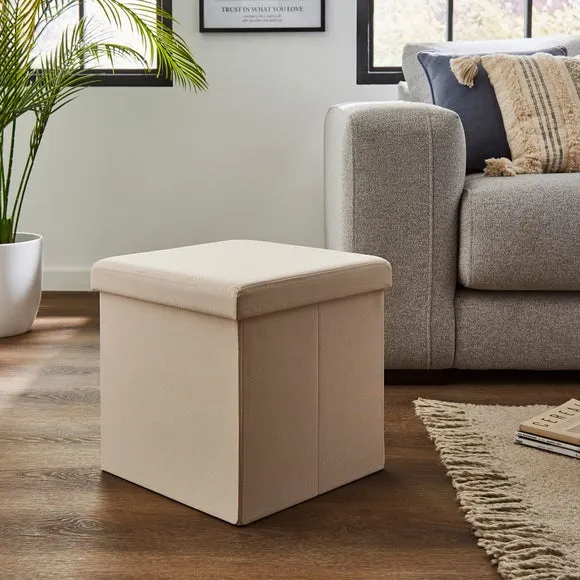 Cube Ottoman with Storage - Cream, Faux Linen