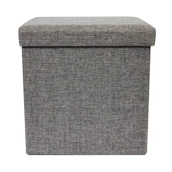 Cube Ottoman with Storage - Grey, Faux Linen