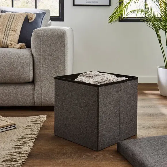 Cube Ottoman with Storage - Grey, Faux Linen