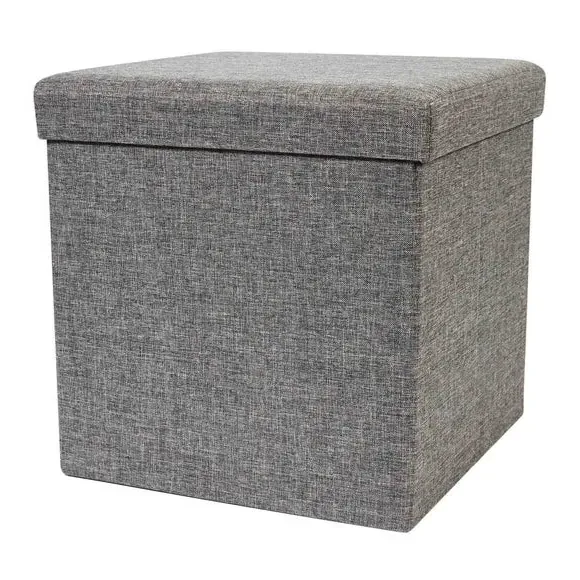 Cube Ottoman with Storage - Grey, Faux Linen