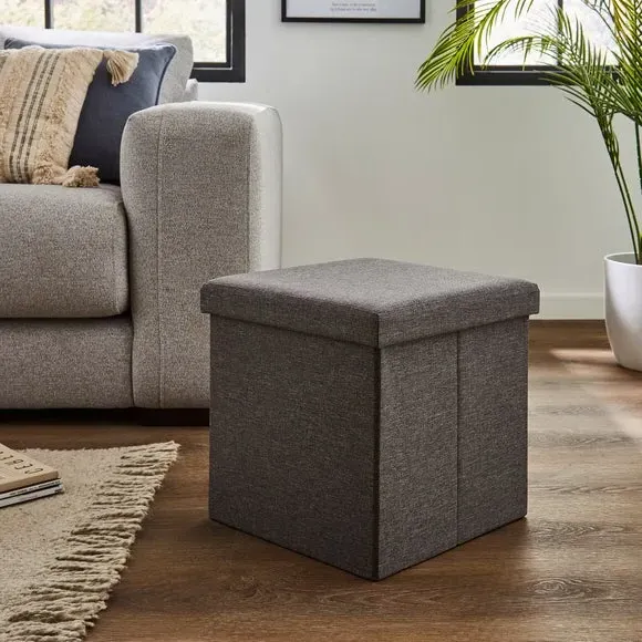 Cube Ottoman with Storage - Grey, Faux Linen
