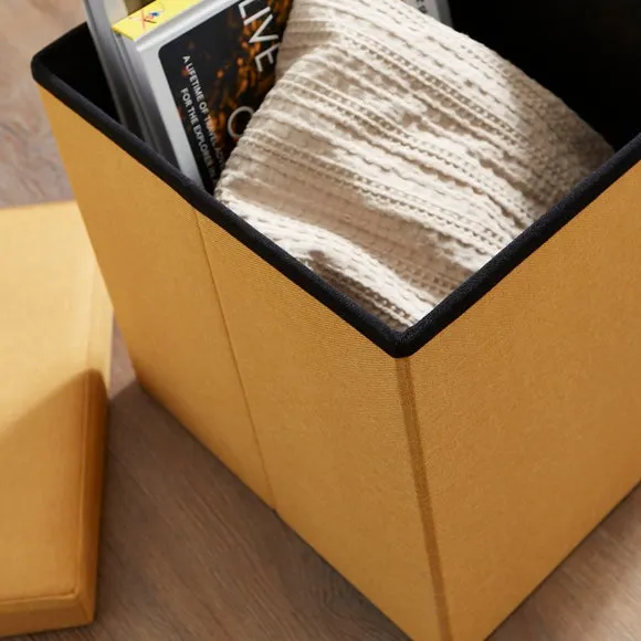 Cube Ottoman with Storage - Ochre, Faux Linen