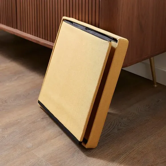 Cube Ottoman with Storage - Ochre, Faux Linen