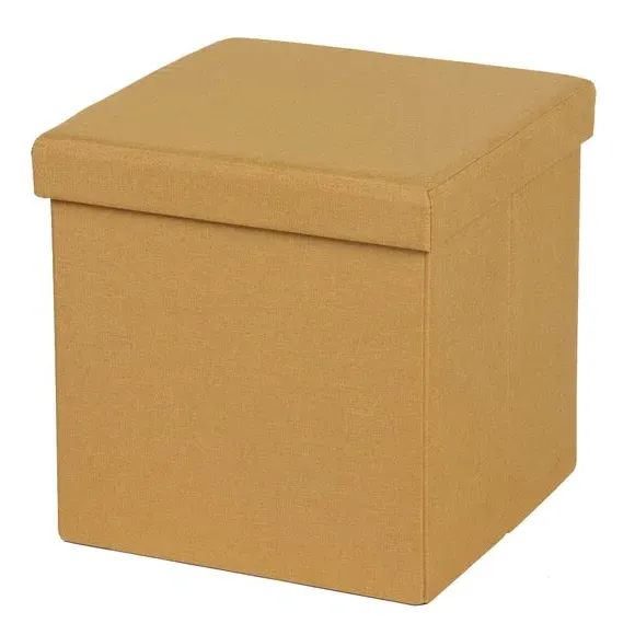Cube Ottoman with Storage - Ochre, Faux Linen