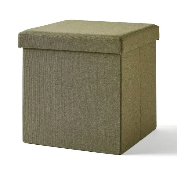Cube Ottoman with Storage - Olive, Faux Linen