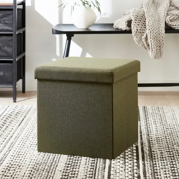 Cube Ottoman with Storage - Olive, Faux Linen