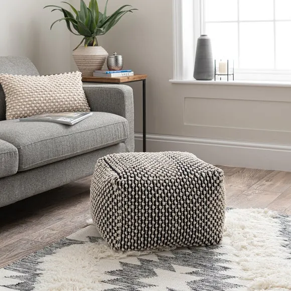 Cube Pouffe with Bobble Texture - Black, Jersey image