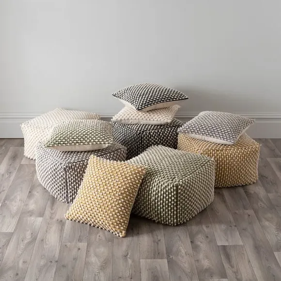 Cube Pouffe with Bobble Texture - Grey, Jersey