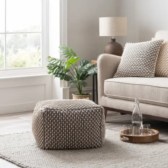 Cube Pouffe with Bobble Texture - Grey, Jersey
