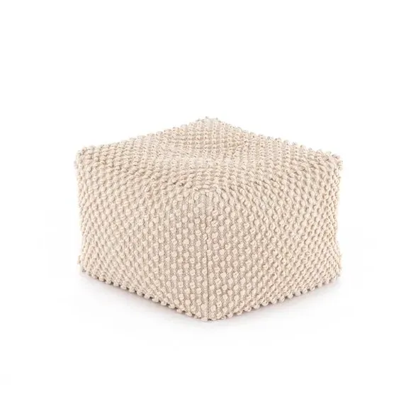 Cube Pouffe with Bobble Texture - Natural, Jersey