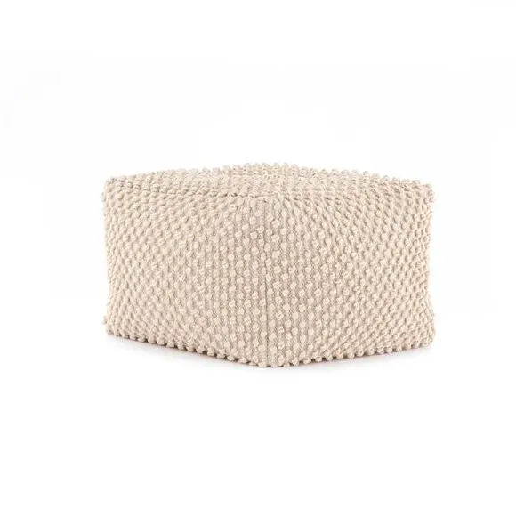 Cube Pouffe with Bobble Texture - Natural, Jersey