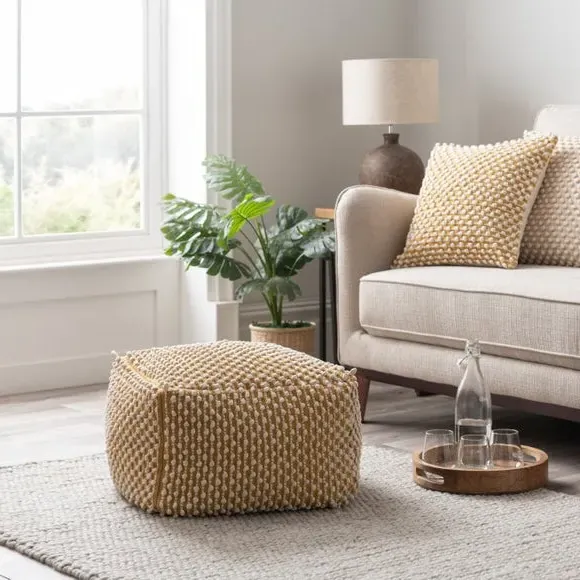 Cube Pouffe with Bobble Texture - Ochre, Jersey