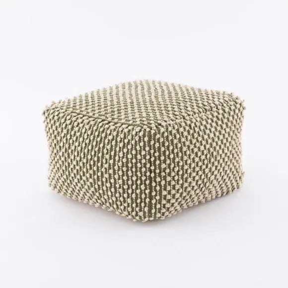 Cube Pouffe with Bobble Texture - Olive, Jersey