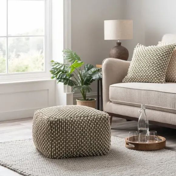 Cube Pouffe with Bobble Texture - Olive, Jersey
