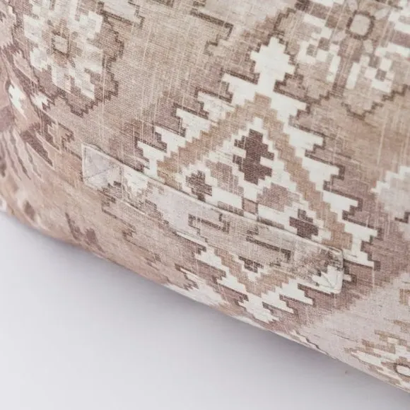 Cube Pouffe with Geometric Design - Natural, Kilim