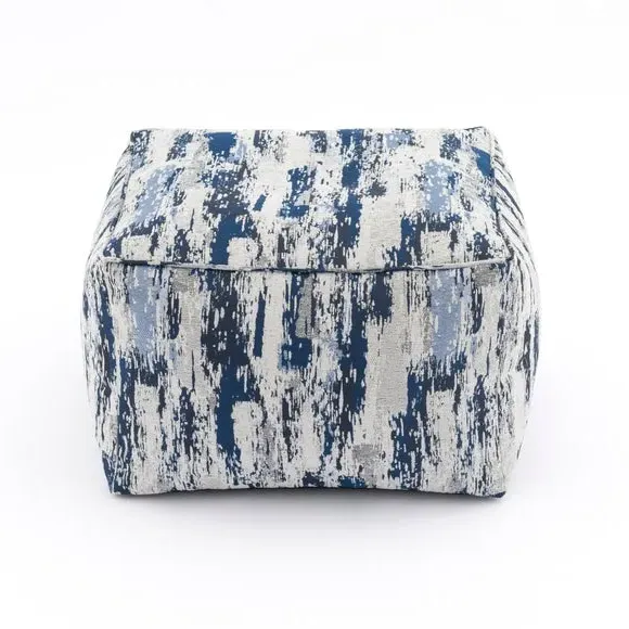 Cube Pouffe with Geometric Design - Navy, Polyester