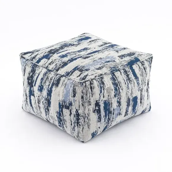 Cube Pouffe with Geometric Design - Navy, Polyester