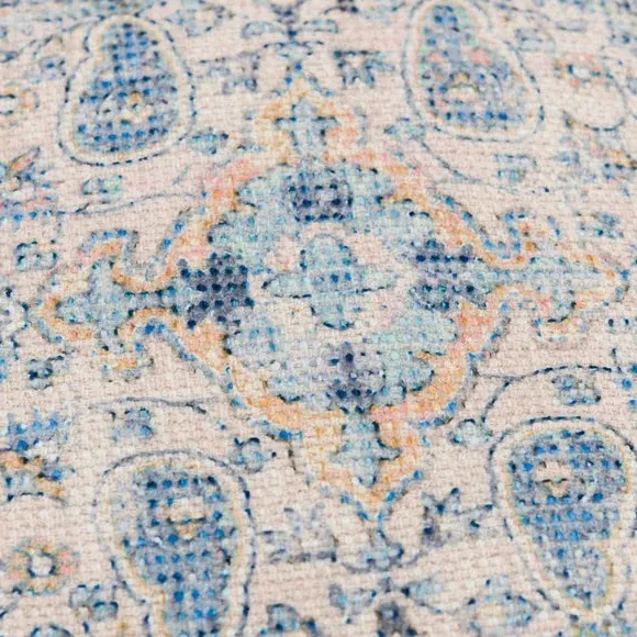 Cube Pouffe with Moroccan Print - Blue, Cotton
