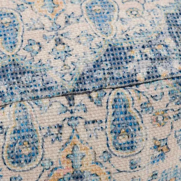 Cube Pouffe with Moroccan Print - Blue, Cotton