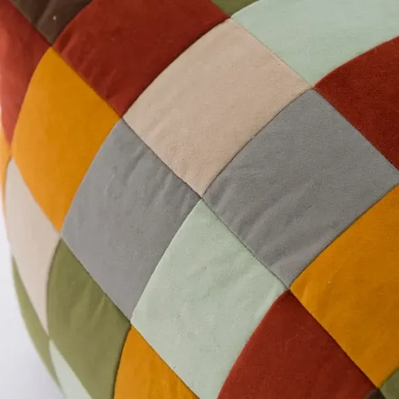 Cube Pouffe with Patchwork Design - Multicolor