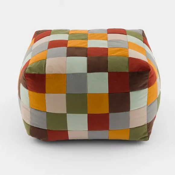 Cube Pouffe with Patchwork Design - Multicolor