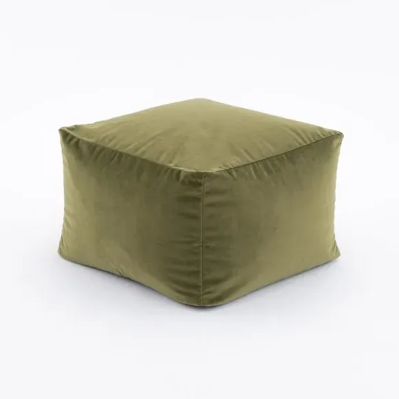 Cube Pouffe with Polybead Fill - Olive, Velvet