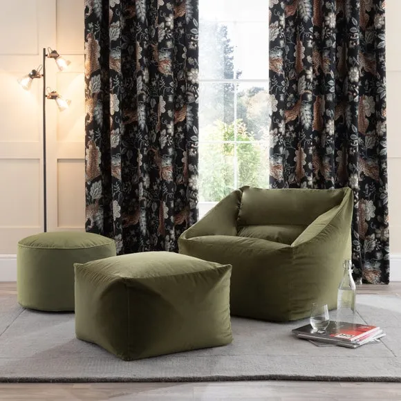 Cube Pouffe with Polybead Fill - Olive, Velvet