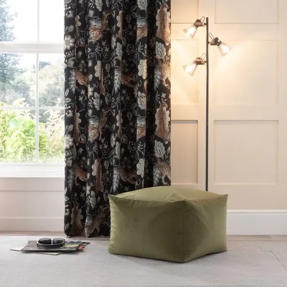 Cube Pouffe with Polybead Fill - Olive, Velvet