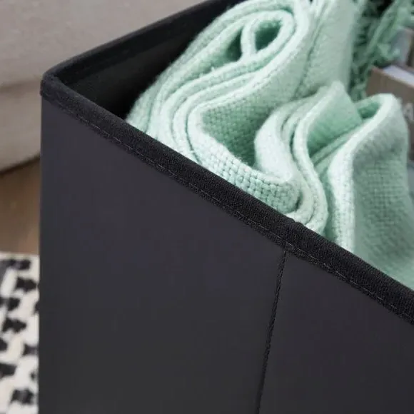 Cube Storage Ottoman - Black, Faux Leather