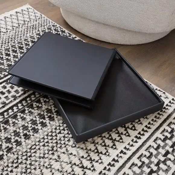 Cube Storage Ottoman - Black, Faux Leather