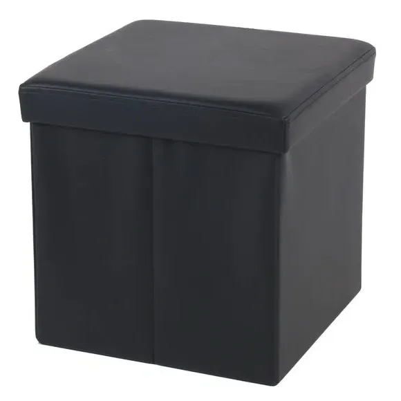 Cube Storage Ottoman - Black, Faux Leather