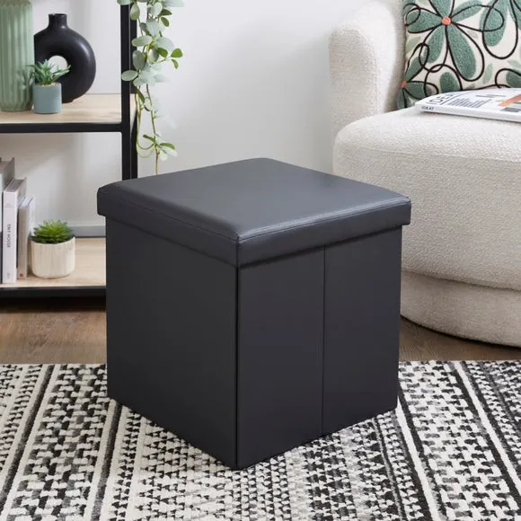 Cube Storage Ottoman - Black, Faux Leather image