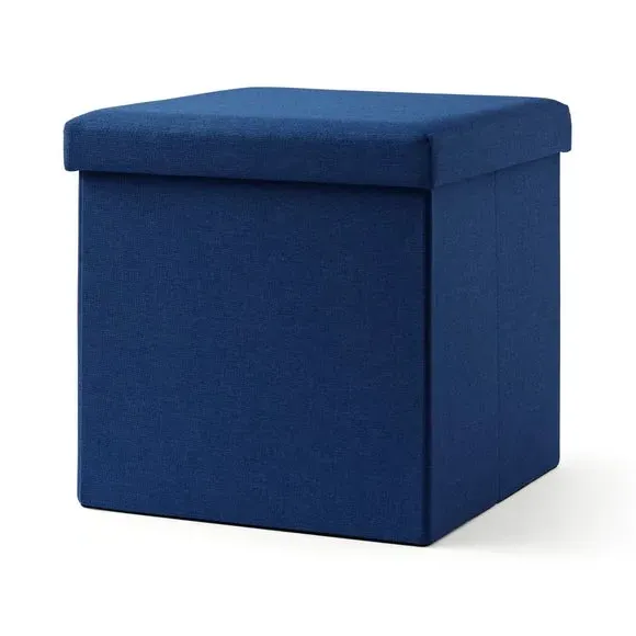 Cube Storage Ottoman - Blue, Faux Linen