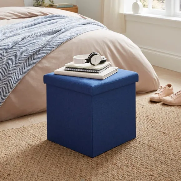 Cube Storage Ottoman - Blue, Faux Linen image