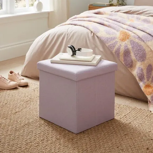 Cube Storage Ottoman - Lilac, Faux Linen