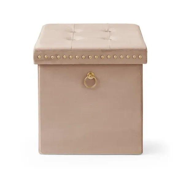 Cube Storage Ottoman with Folding - Cream, Velvet