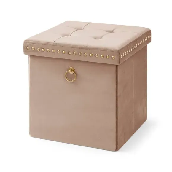 Cube Storage Ottoman with Folding - Cream, Velvet