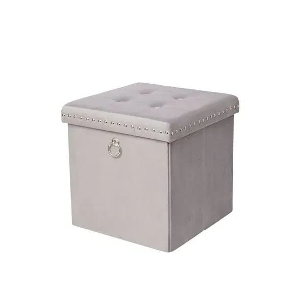 Cube Storage Ottoman with Folding - Grey, Velvet