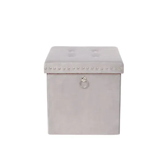 Cube Storage Ottoman with Folding - Grey, Velvet