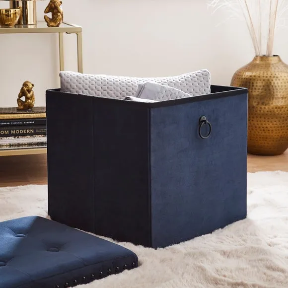 Cube Storage Ottoman with Folding - Navy, Velvet