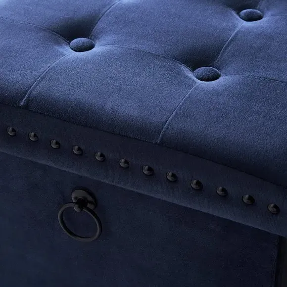 Cube Storage Ottoman with Folding - Navy, Velvet