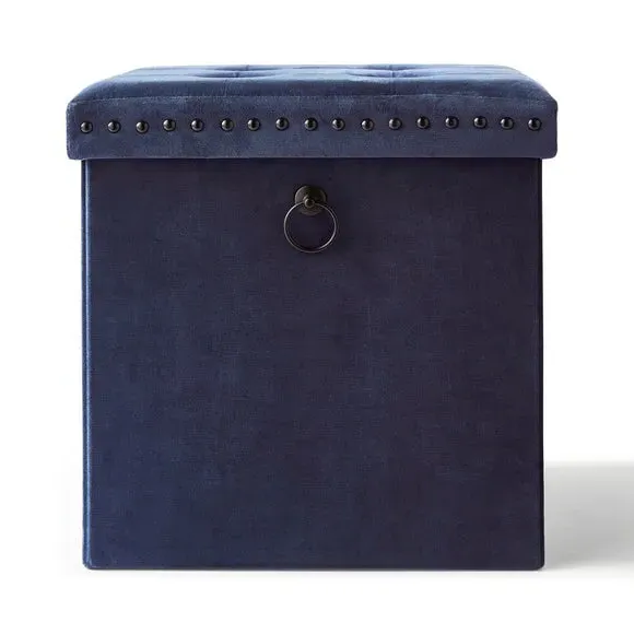Cube Storage Ottoman with Folding - Navy, Velvet