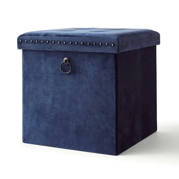 Cube Storage Ottoman with Folding - Navy, Velvet