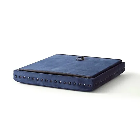 Cube Storage Ottoman with Folding - Navy, Velvet