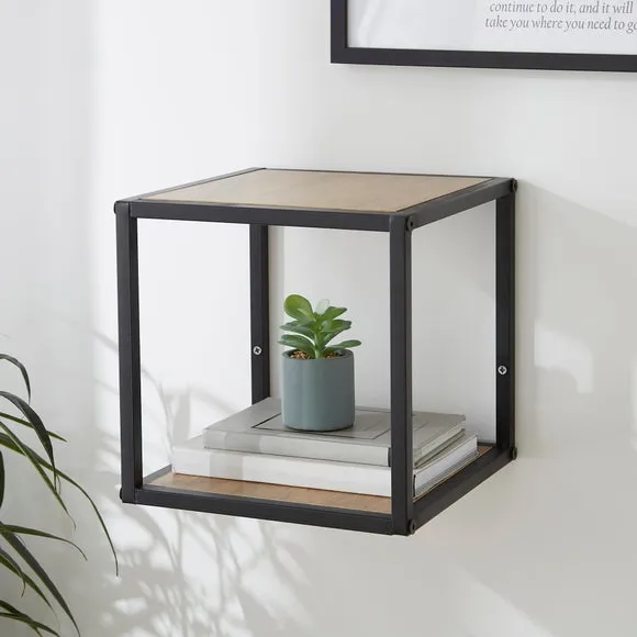Cube Wall Shelf - Black, Oak Effect image