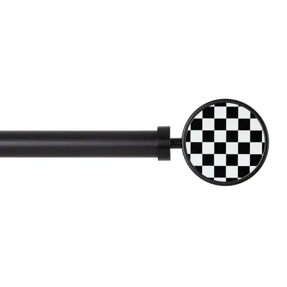 Curtain Finial Pair - Black/White, Checkerboard