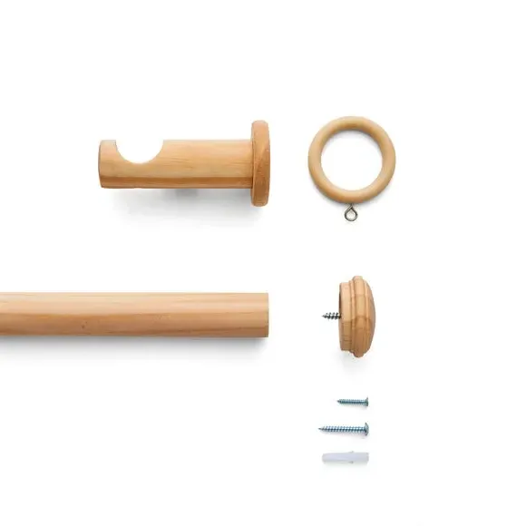 Curtain Pole Kit with Stud Finials - Light Oak