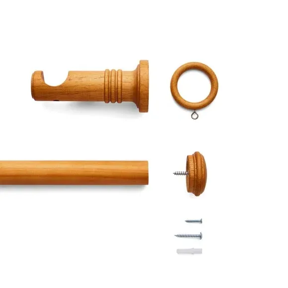 Curtain Pole Kit with Stud Finials - Waxed Oak