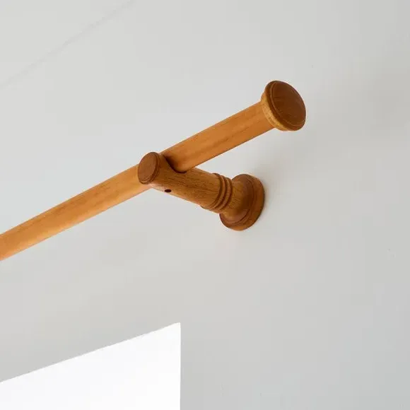 Curtain Pole Kit with Stud Finials - Waxed Oak